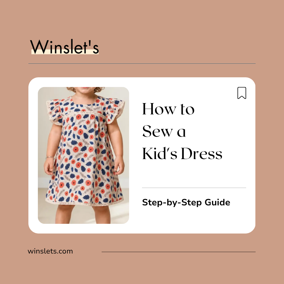 Child wearing the Winslet's Cathy Kids Dress featuring a knee-length A-line silhouette, square front neckline, round back neckline, and flutter sleeves with a decorative back bow.