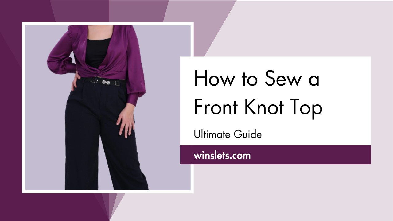 Stylish woman wearing a DIY front knot top – sewing tutorial guide.