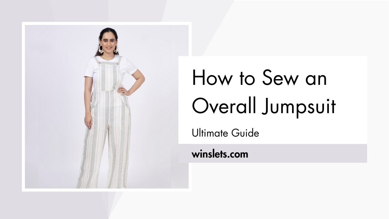 Woman wearing striped overall jumpsuit – sewing guide for beginners.