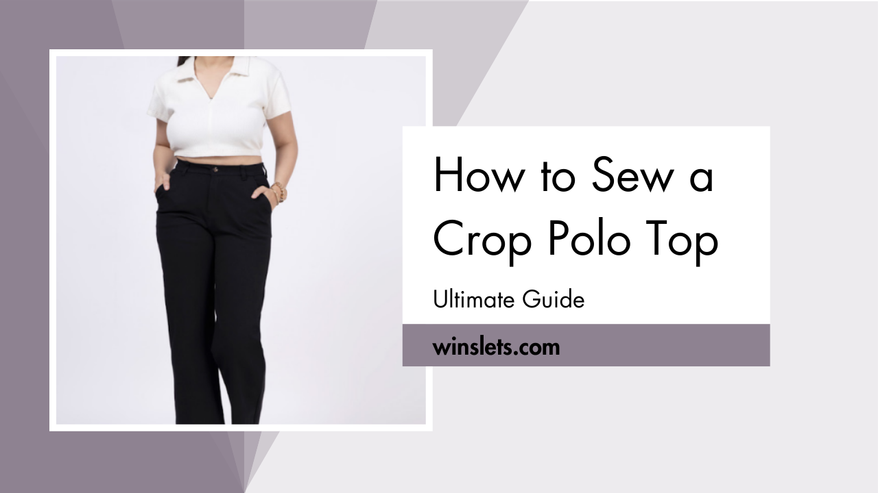 Woman wearing a handmade crop polo top and black pants – sewing guide.