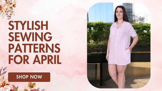 Stylish sewing patterns for April featuring a chic button-down dress