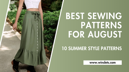 Woman wearing a green ruffled maxi skirt, showcasing August sewing patterns.