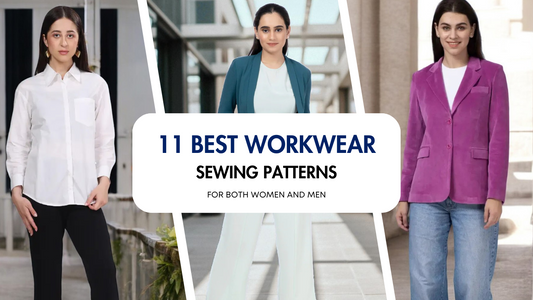 Stylish workwear sewing patterns for men and women in blazers and shirts.