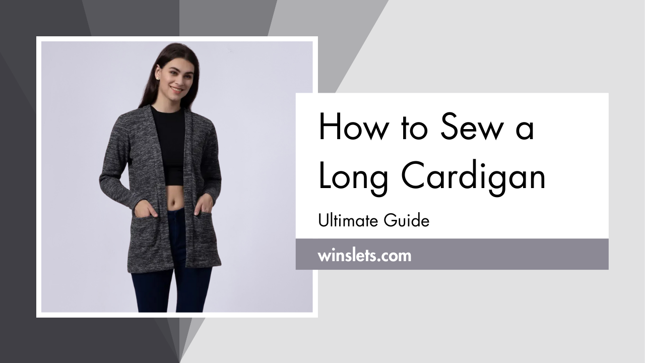 Woman wearing a handmade long cardigan – sewing tutorial guide.