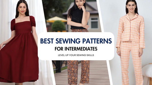 Best sewing patterns for intermediate sewists featuring dresses, pants, and pajamas.