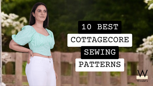 Woman in puff-sleeve top showcasing best cottagecore sewing patterns.