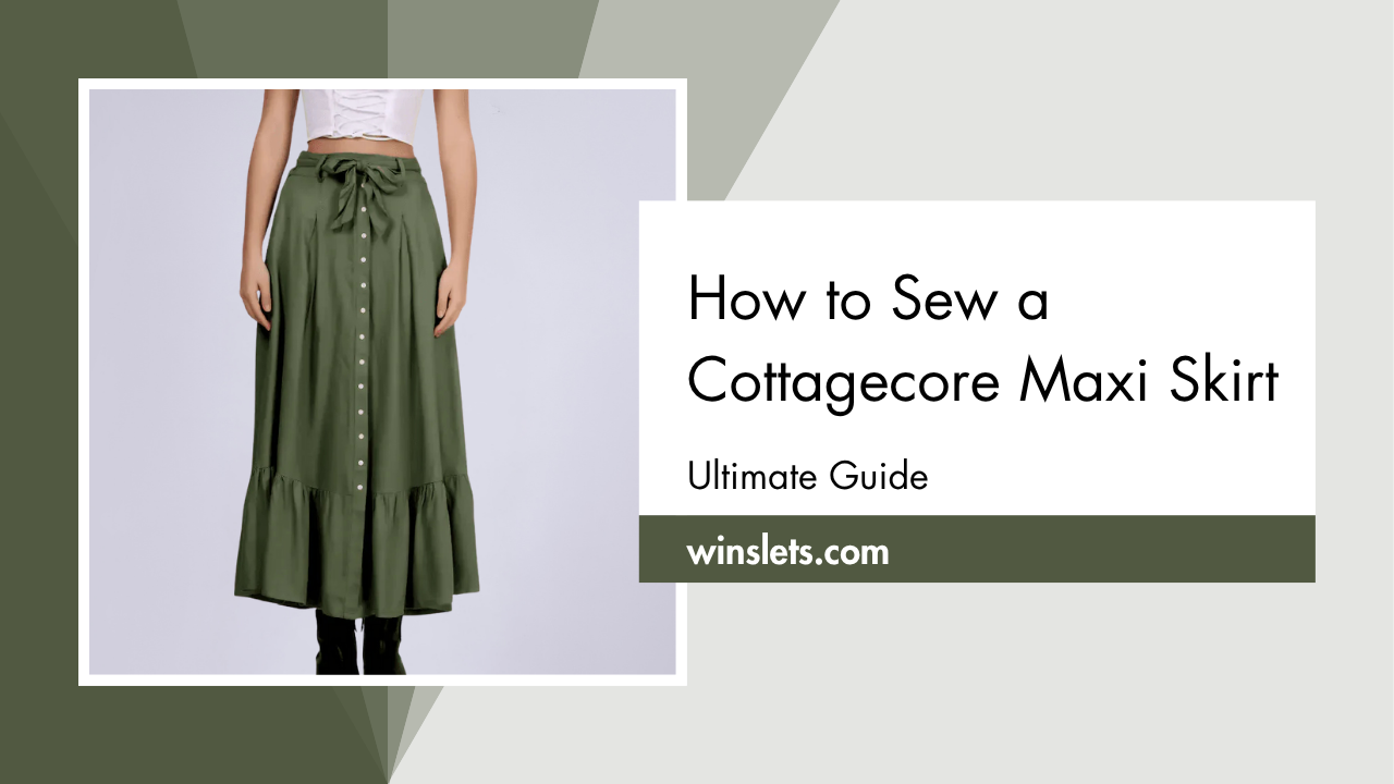 Green cottagecore maxi skirt with ruffle hem and button front styling.