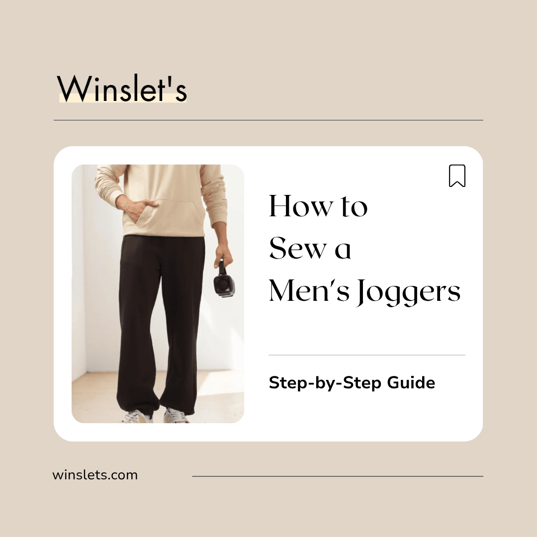 Man wearing the Winslet's Louis Joggers Sewing Pattern featuring a comfort fit, side pockets, a back patch pocket, an elastic waistband, and elastic ankle cuffs.