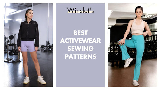 Stylish women modeling Winslet's best activewear sewing patterns in gym.
