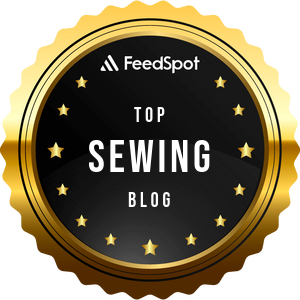 FeedSpot Top 100 Sewing Blog gold and black award badge