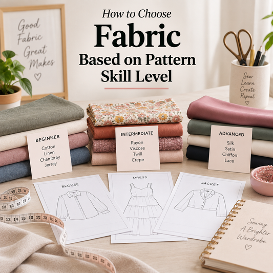 How to choose fabric based on sewing pattern skill level, stretch, weight, drape, structure, and opacity