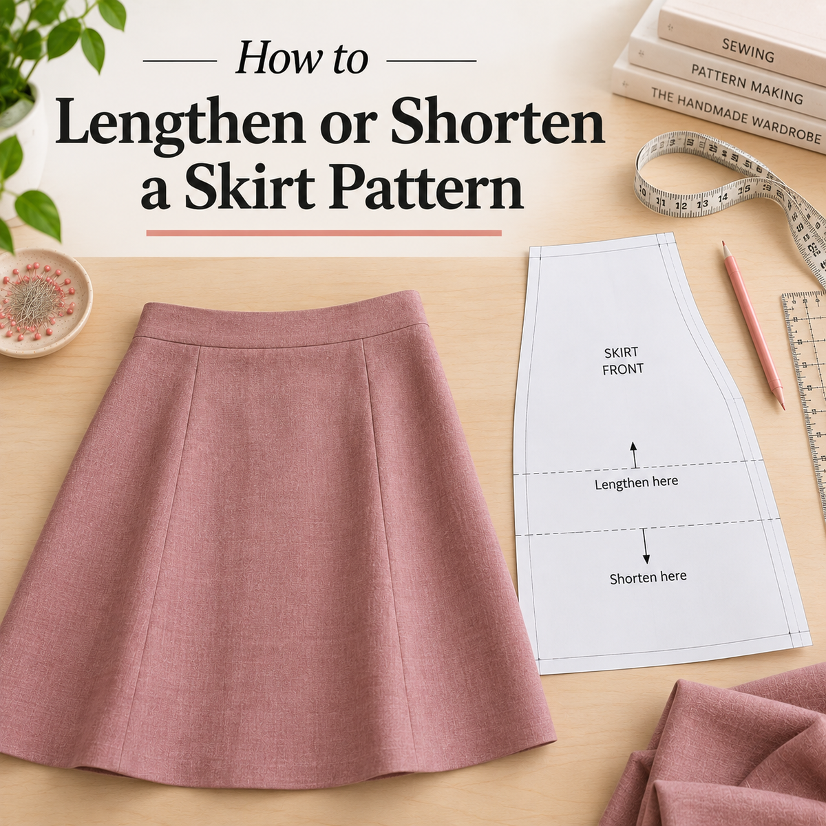 How to lengthen or shorten a skirt pattern using the lengthen and shorten line