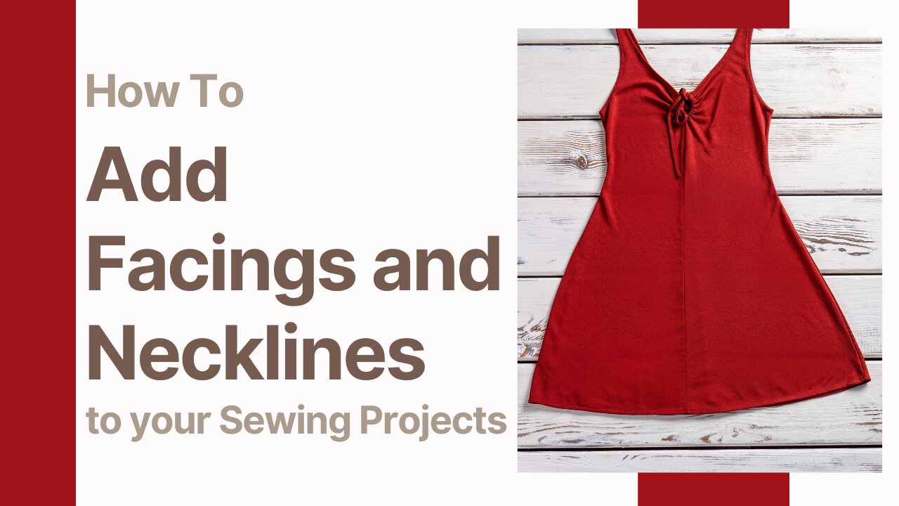 Red sleeveless dress with facing and neckline details on wooden background.