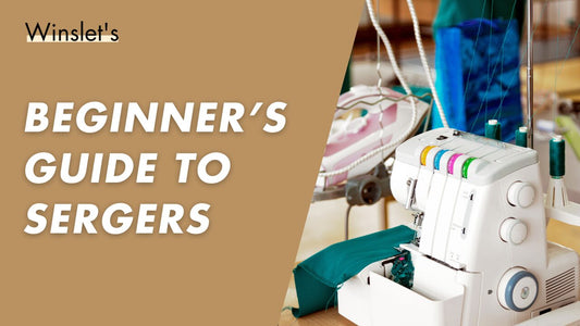 Beginner’s guide to sergers with image of a serger sewing machine.