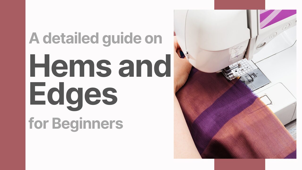 Sewing machine stitching fabric with guide on hems and edges for beginners