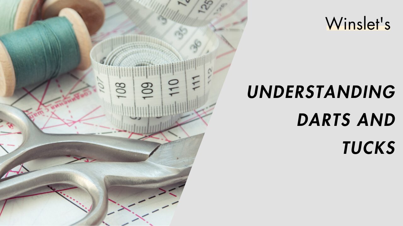 Sewing tools with measuring tape and scissors for mastering darts and tucks.