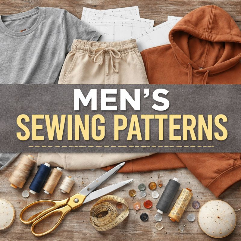 Men's sewing patterns for stylish hoodies, pants, and shirts.