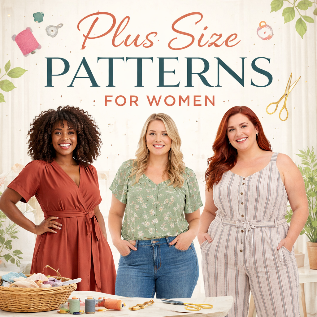 Stylish plus size sewing patterns for women in trendy outfits.