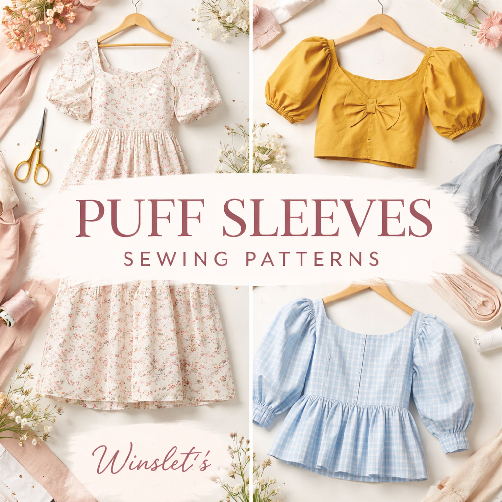 Chic puff sleeves sewing patterns for dresses, tops, and blouses.