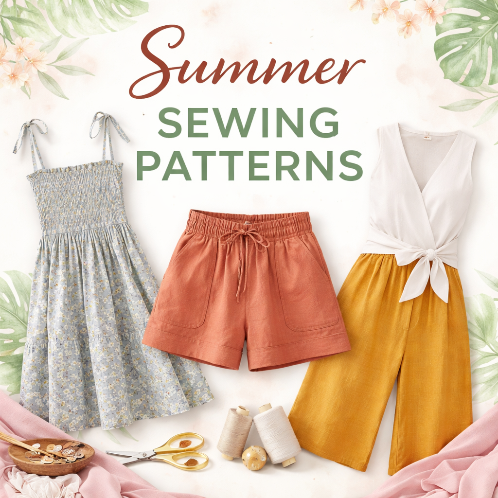 Summer sewing patterns for breezy dresses, tops, and shorts sets