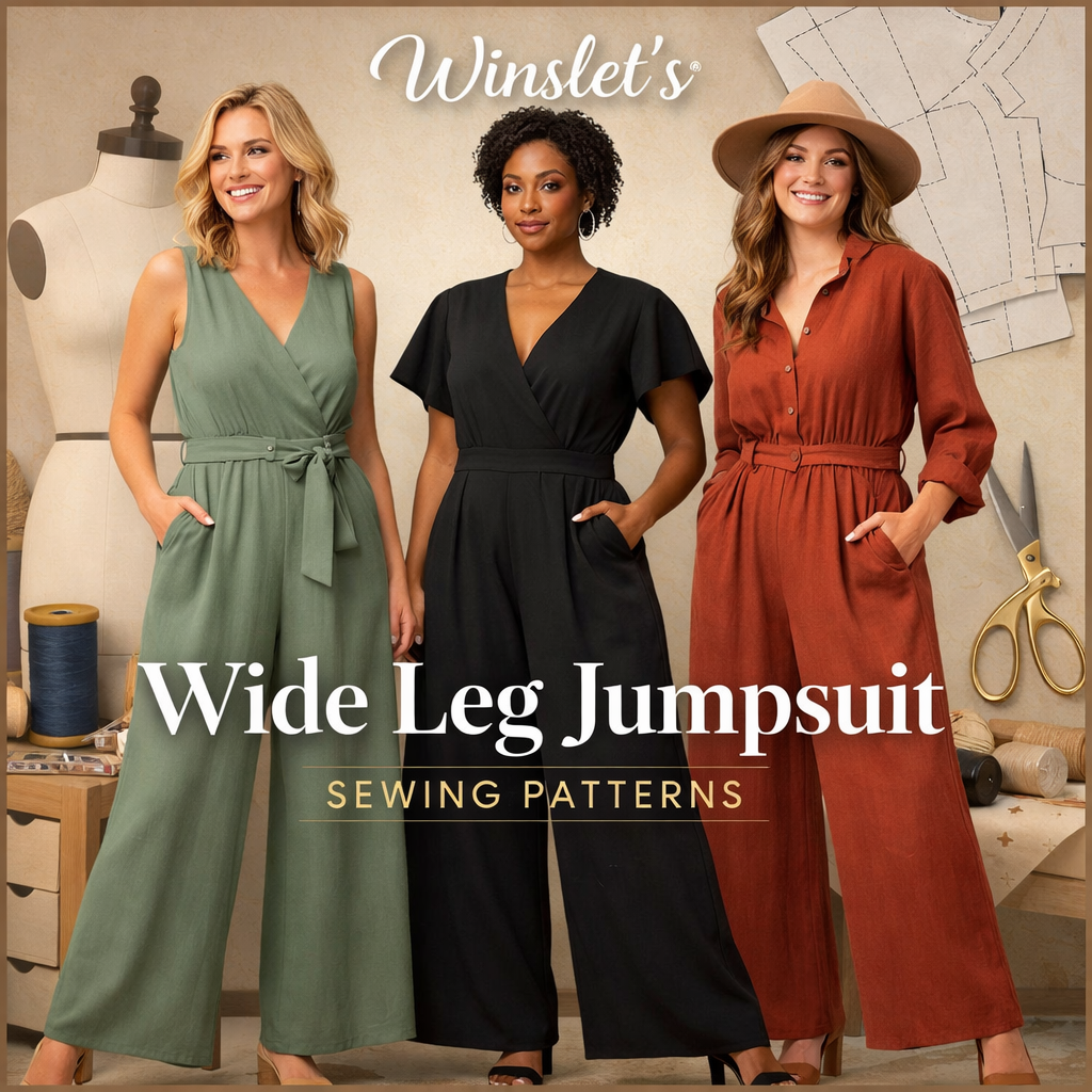 Models wearing clothing made from wide leg jumpsuit sewing patterns