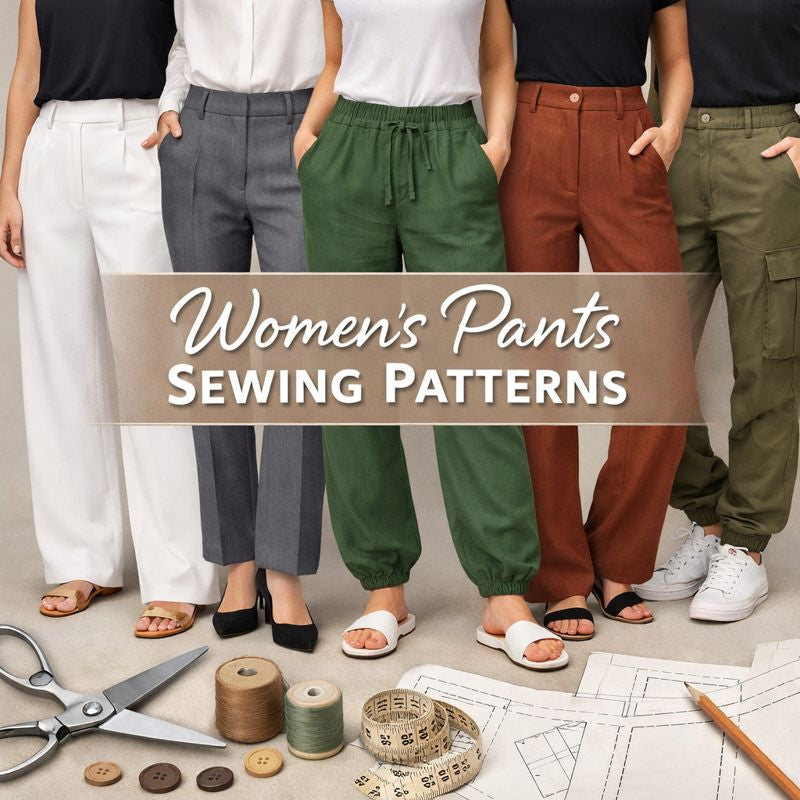 Stylish women's pants sewing patterns in various trendy styles.