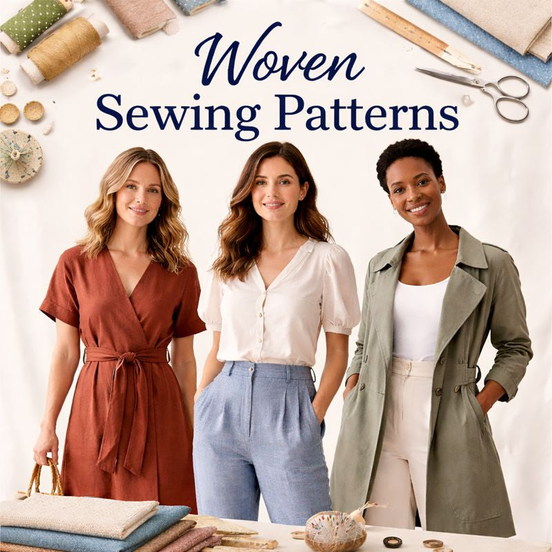 Woven sewing patterns for tailored garments and timeless fashion styles.