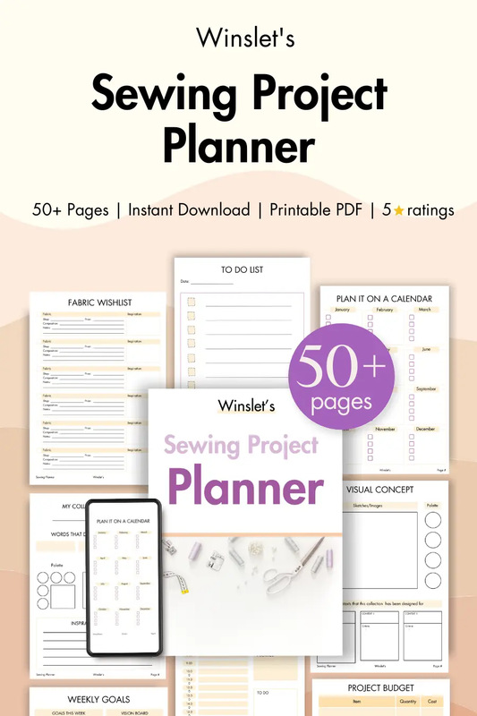 Winslet's Sewing Project Planner - Printable PDF with 50+ pages for organizing sewing projects. Ideal for hobbyists and professionals.