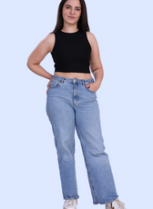 Full Length Image of model wearing Tank top sewing pattern pieces on white background, ideal for women and girls who love sustainable fashion