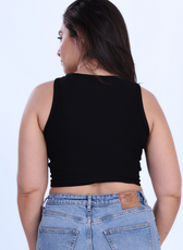 Back view Image of model wearing Tank top sewing pattern pieces on white background, ideal for women and girls who love sustainable fashion