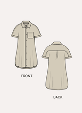 Technical illustration of shirt dress sewing pattern front and back views