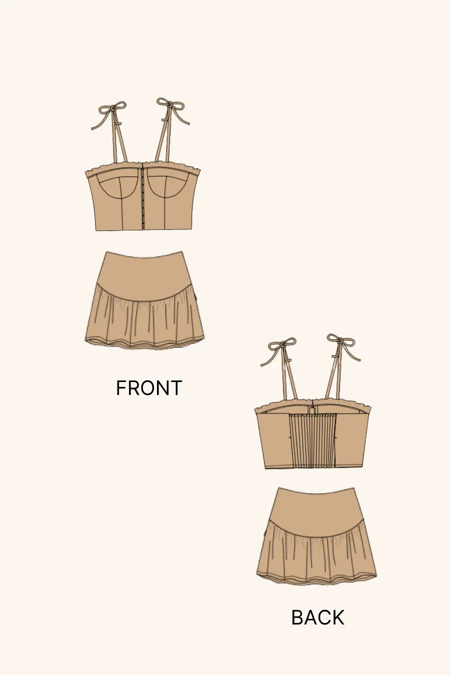 Vintage Coord Set Sewing Pattern – Strappy Bustier Top & Mini Flounce Skirt