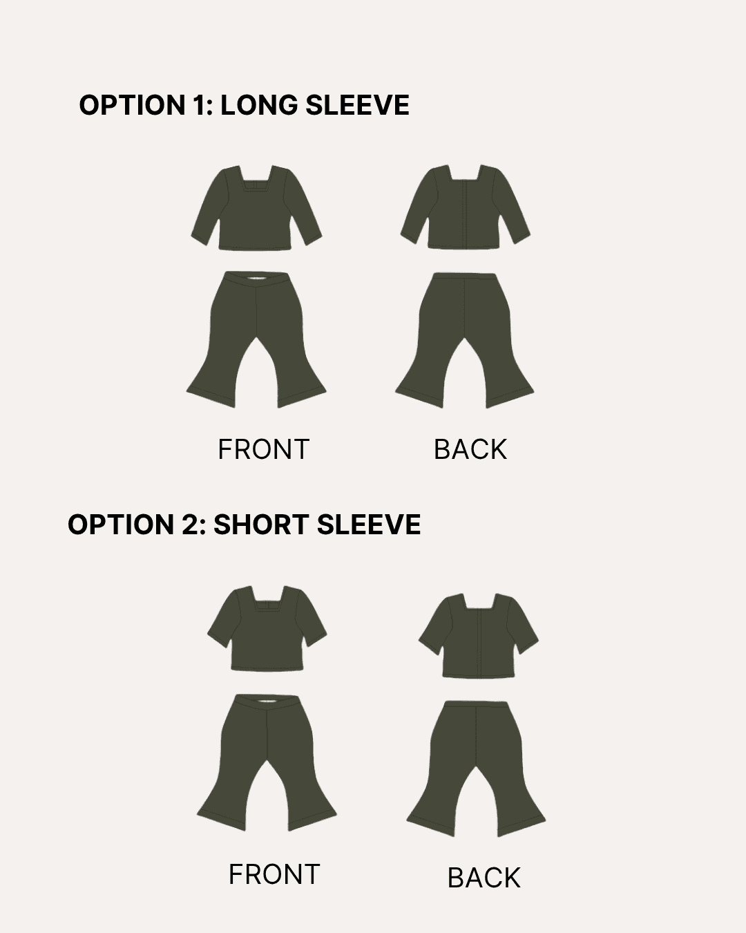 Illustration of long and short sleeve options for doll sewing pattern