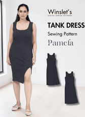 Women's midi tank dress sewing pattern with cutout back and scoop neckline