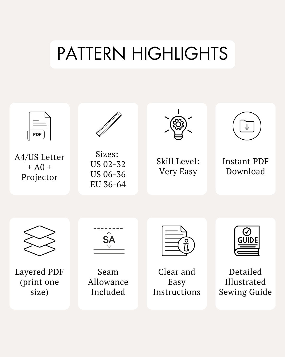 Sewing pattern highlights of a sleeveless gown