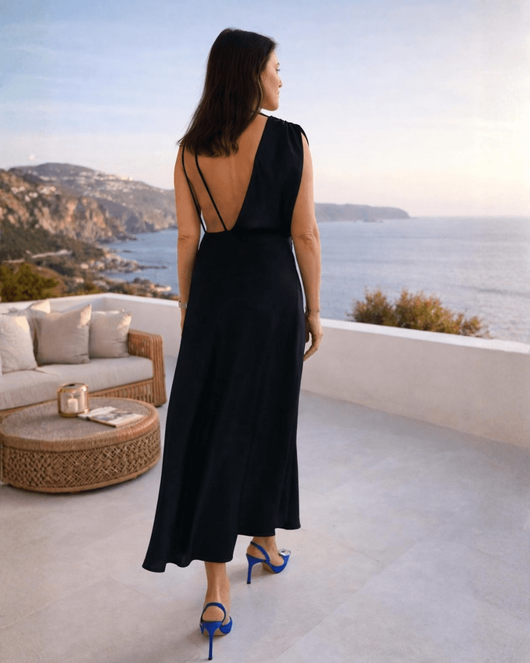 White backless dress with spaghetti straps sewing pattern