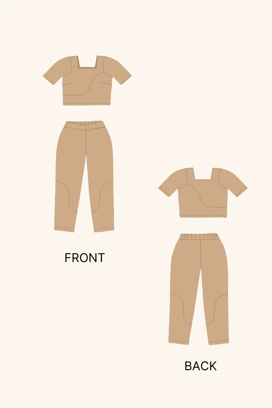 Square-Neck Top and Full Length Pants Coord Set Sewing Pattern 'Mary'