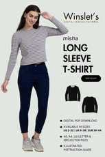 Long Sleeve T-Shirt Sewing Pattern 'Misha' from Winslet's. Beginner-friendly digital PDF pattern available in sizes US 2-32, UK 6-36, EU 36-64 with A0, A4, Letter, and Projector files.