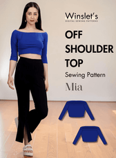 Off Shoulder Top PDF Women's Crop Top Sewing Pattern 'Mia' with long sleeves and boat neck