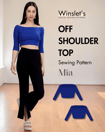 Off Shoulder Top PDF Women's Crop Top Sewing Pattern 'Mia' with long sleeves and boat neck