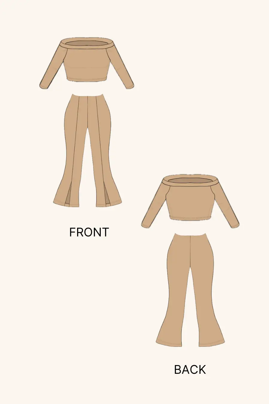 Two-Piece Coord Set Sewing Pattern – Off Shoulder Top with Flared Pants