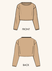 Technical illustration of the Selena sweatshirt sewing pattern, displaying the front and back views with a round neck and long sleeves.