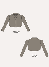 Front and back illustration of women's cropped shirt Myrtle sewing pattern with collar and long sleeves