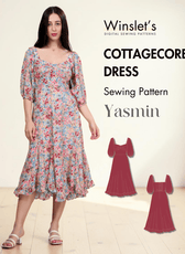 Cottagecore dress sewing pattern Yasmin with puff sleeves and ruched front