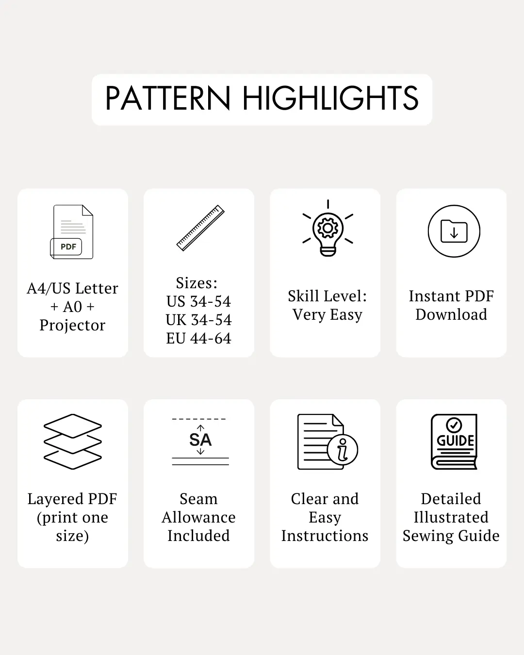 Pattern highlights for Men's Raglan T-shirt Sewing Pattern 'Luke' showing PDF format, sizes, skill level, and included sewing guide.