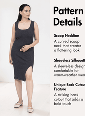 Pattern details for women's sleeveless midi dress with scoop neckline and back cutout