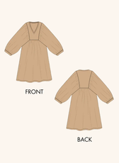 2D sketch of the midi dress sewing pattern by Winslet's