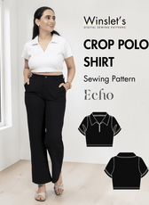 Women's crop polo shirt PDF sewing pattern with sharp collar and short sleeves
