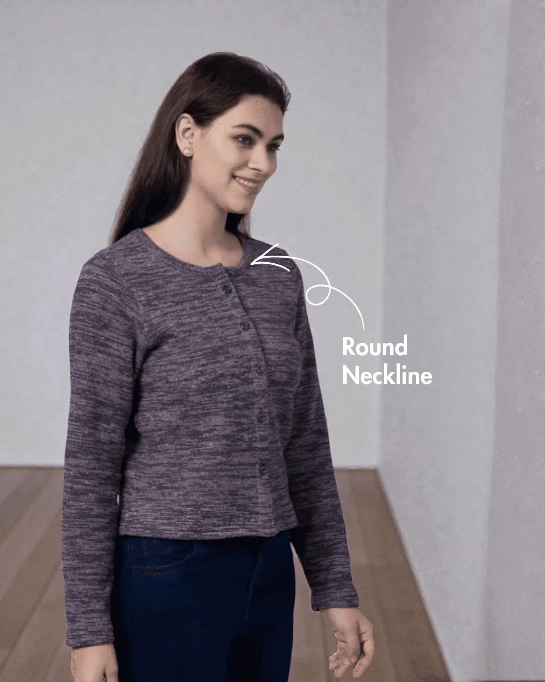 Women's cardigan sewing pattern with a round neckline and long sleeves, designed for stylish and comfortable layering.