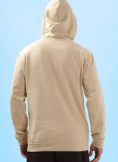 Back view of the 'Atlas' men's hoodie with the hood up. Highlights the relaxed fit and ribbed hem for a comfortable and stylish design.